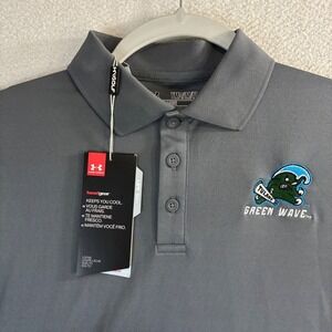 Under Armour Tulane University Polo Shirt Boys M Gray HeatGear Green Wave NWT